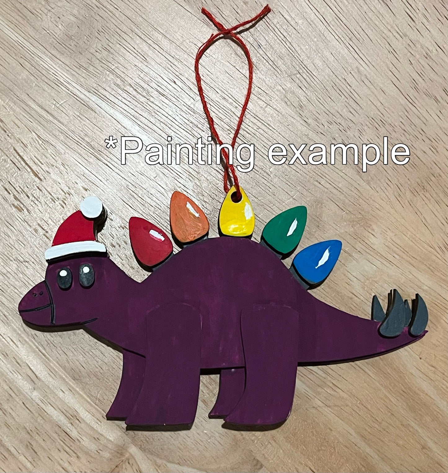 Christmas Light Dinosaur Wooden Ornament