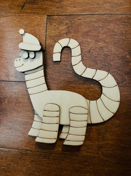 Candy Cane Dinosaur Wooden Ornament