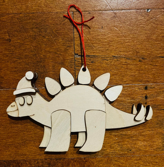 Christmas Light Dinosaur Wooden Ornament