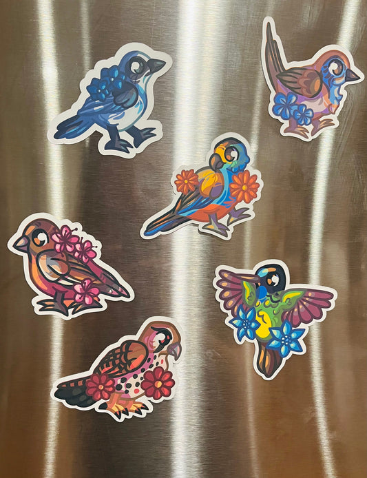 Flower Bird Magnet Set