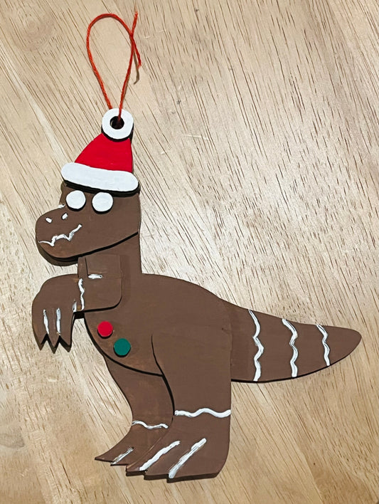 Painted Gingerbread Dinosaur Wooden Ornament