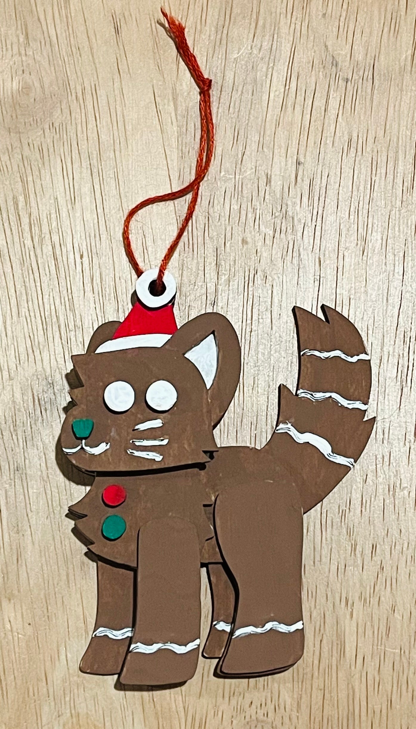 Painted Gingerbread Cat Wooden Ornament