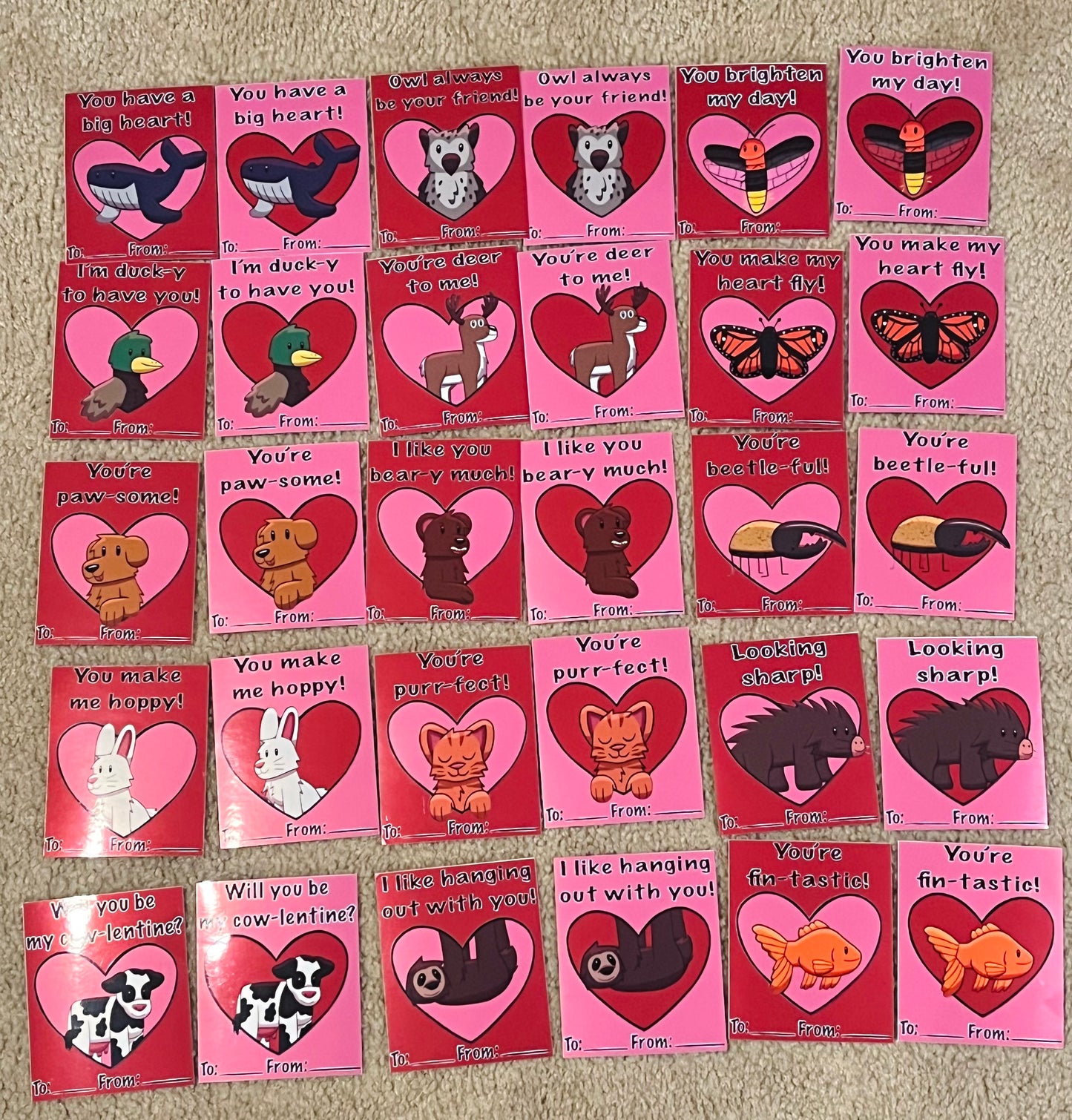 Animal Valentines Day Stickers Set (30 Pcs)
