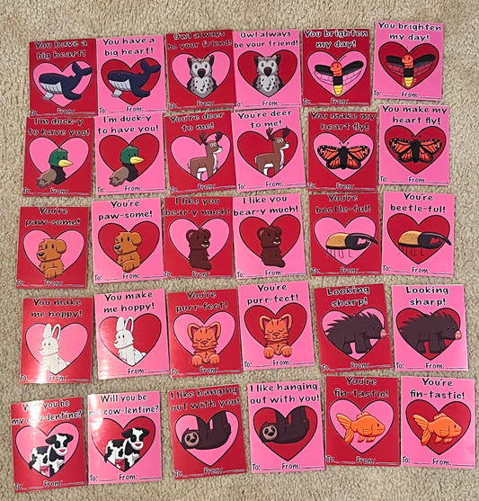 Animal Valentines Day Stickers Set (30 Pcs)