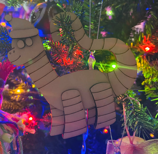 Candy Cane Dinosaur Wooden Ornament