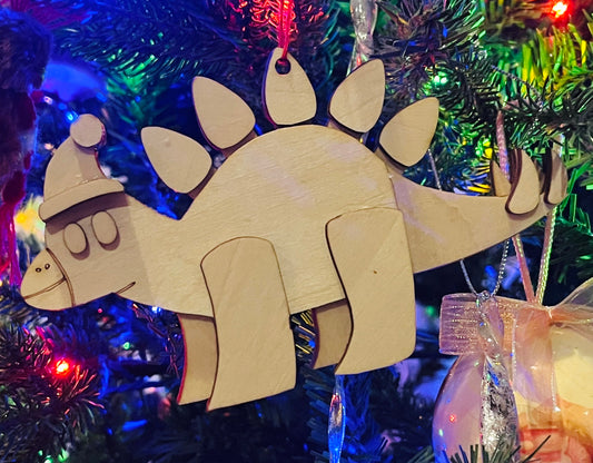 Christmas Light Dinosaur Wooden Ornament